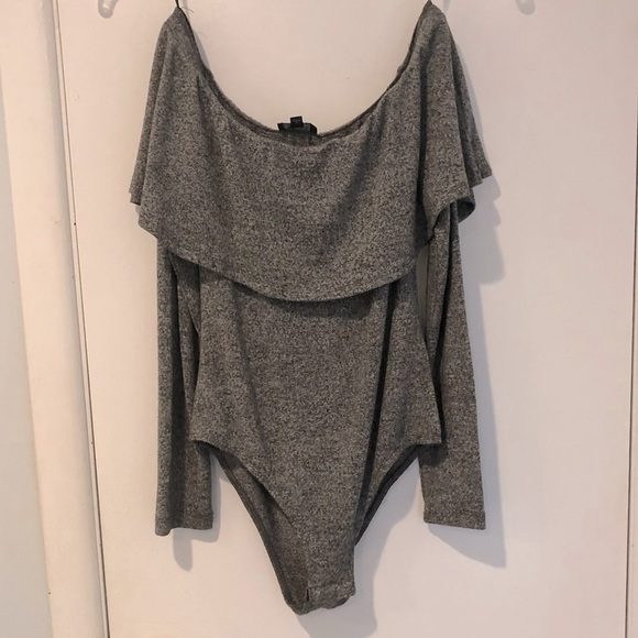 Bardot Grey Long Sleeve Bodysuit with Ruffle - Picture 2 of 5